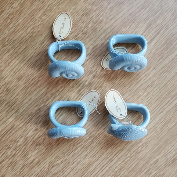 Seashell beachy coastal ceramic napkin rings set of four - Picture 2 of 7